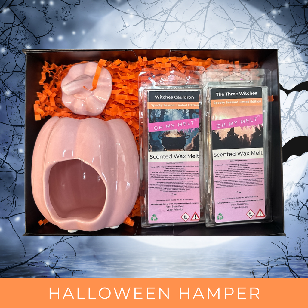 Halloween Wax Melt Hamper with Pink Ceramic Pumpkin Burner